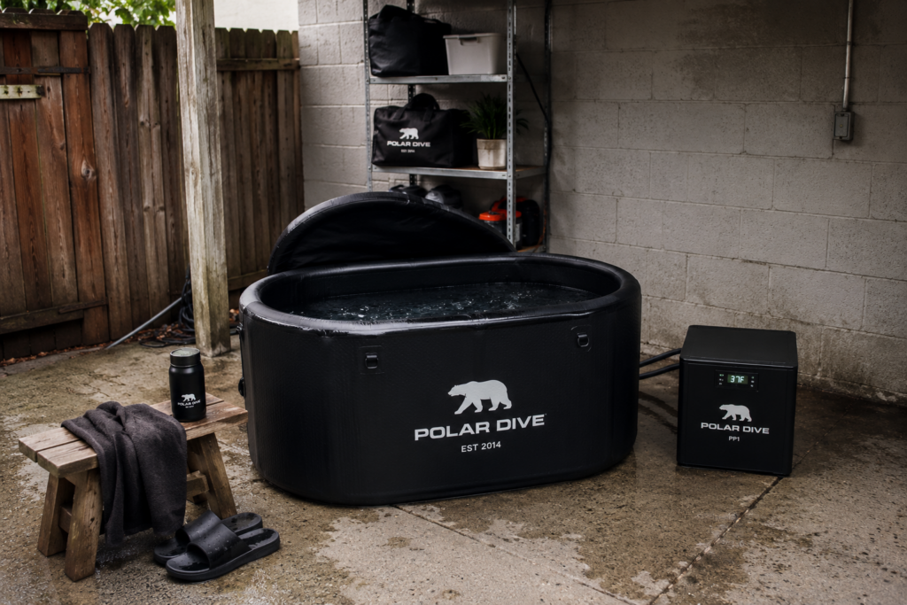 Polar Dive tub in a modest backyard